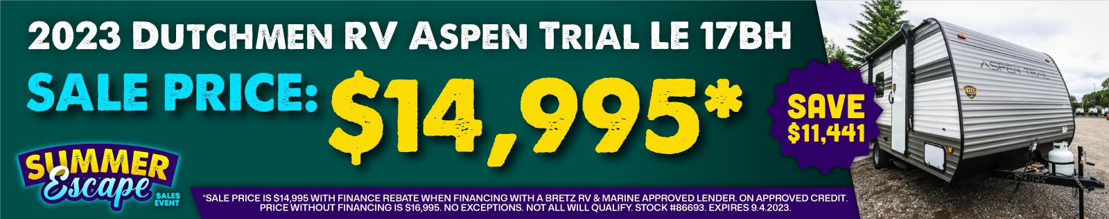 2023 Dutchmen RV Aspen Trail LE 17BH | $14,995